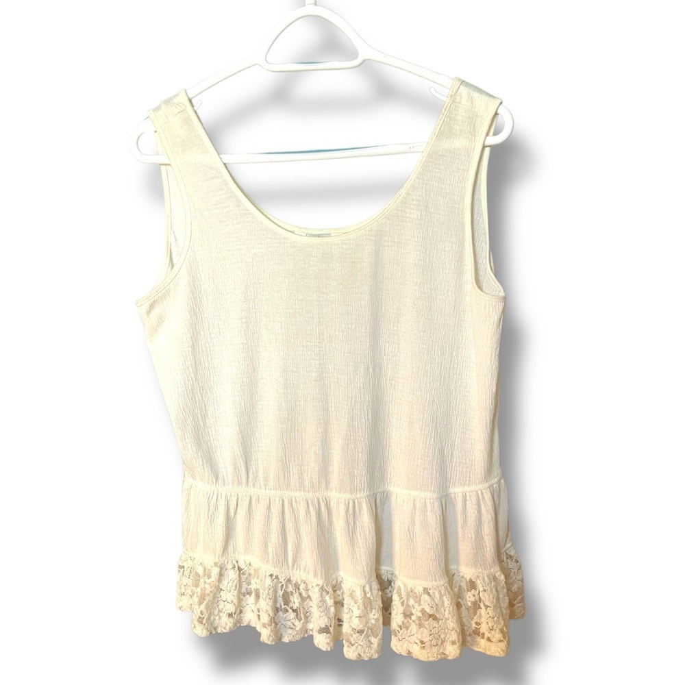 Charming Charlie Cream Cotton Lace Trim Sleeveless Top Medium